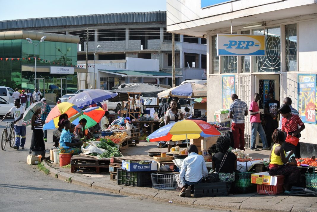 Informal trading market on the sidewalk