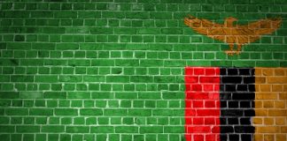 Zambian flag on bricks