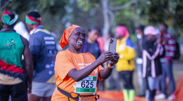 Lady finishing 10km race in the inaugural Kansanshi Marathon event
